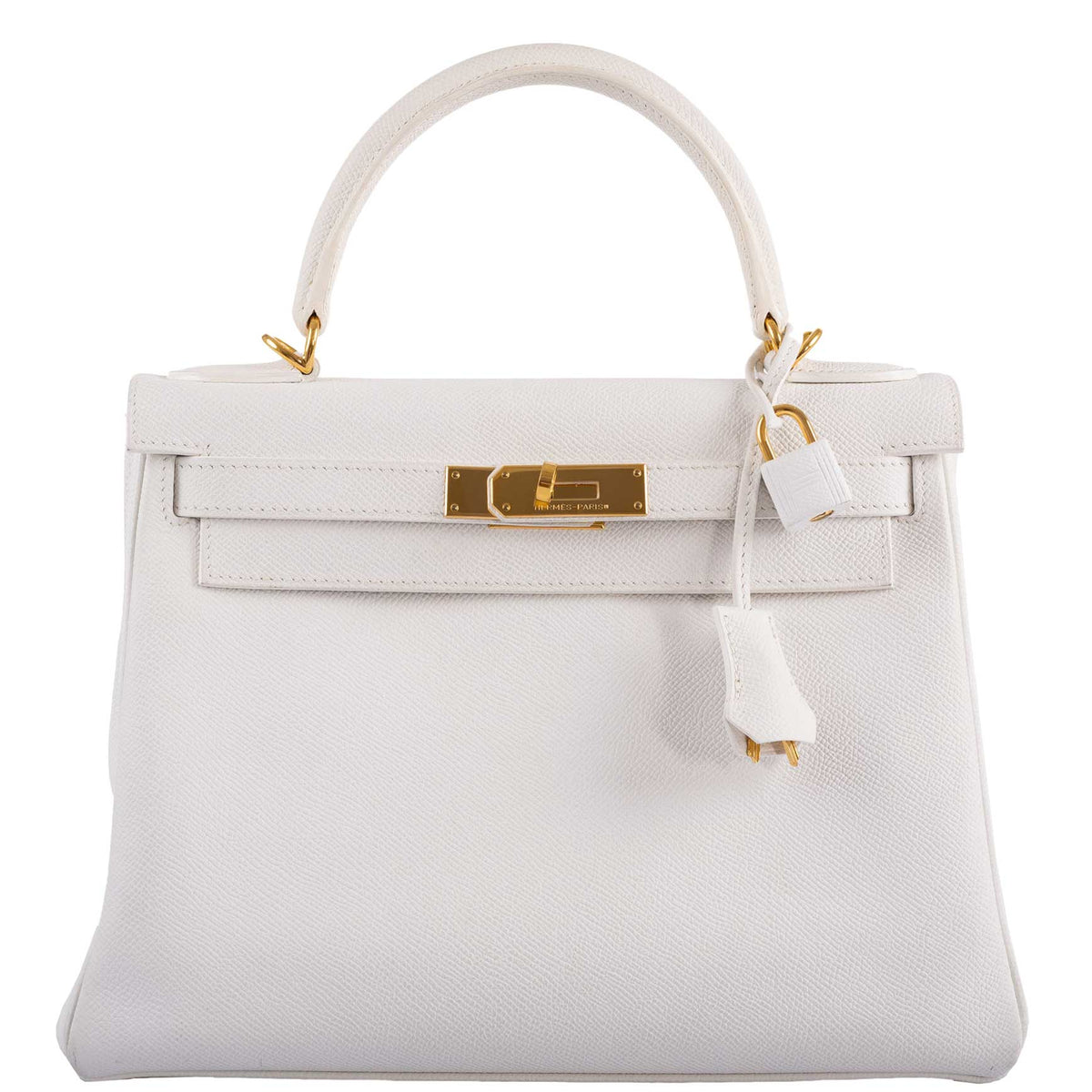 Hermes Kelly 28 Retourne White Epsom, Kelly 28 Retourne handbag in White Epsom leather with gold hardware.