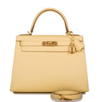 Hermes Kelly 28 Sellier Jaune Poussin, Kelly 28 Sellier handbag in Jaune Poussin Epsom leather with gold hardw