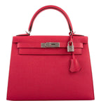 Hermes Kelly 28 Sellier Rose Extreme Epsom, front view