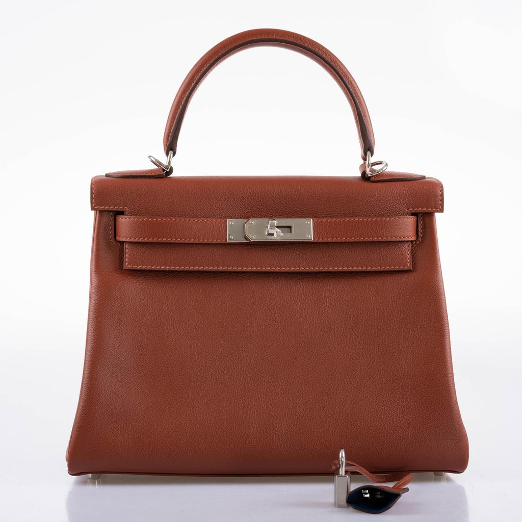 Hermes Kelly 28 Retourne Sienne Verso Deep Blue Evercolor leather with Palladium Hardware, A two-tone interior