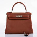 Hermes Kelly 28 Retourne Sienne Verso Deep Blue Evercolor leather with Palladium Hardware, A two-tone interior