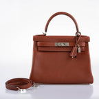 Hermes Kelly 28 Retourne Sienne Verso Deep Blue Evercolor leather with Palladium Hardware, A back view of the