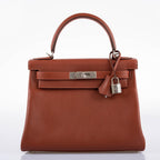 Hermes Kelly 28 Retourne Sienne Verso Deep Blue Evercolor leather with Palladium Hardware, The Kelly 28 shown
