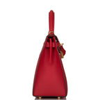 Hermes Rouge Casaque Epsom Sellier Kelly 28cm Gold Hardware, Back of Kelly 28 Sellier with matching stitching