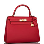 Hermes Rouge Casaque Epsom Sellier Kelly 28cm Gold Hardware, Kelly 28 Sellier in Rouge Casaque Epsom leather