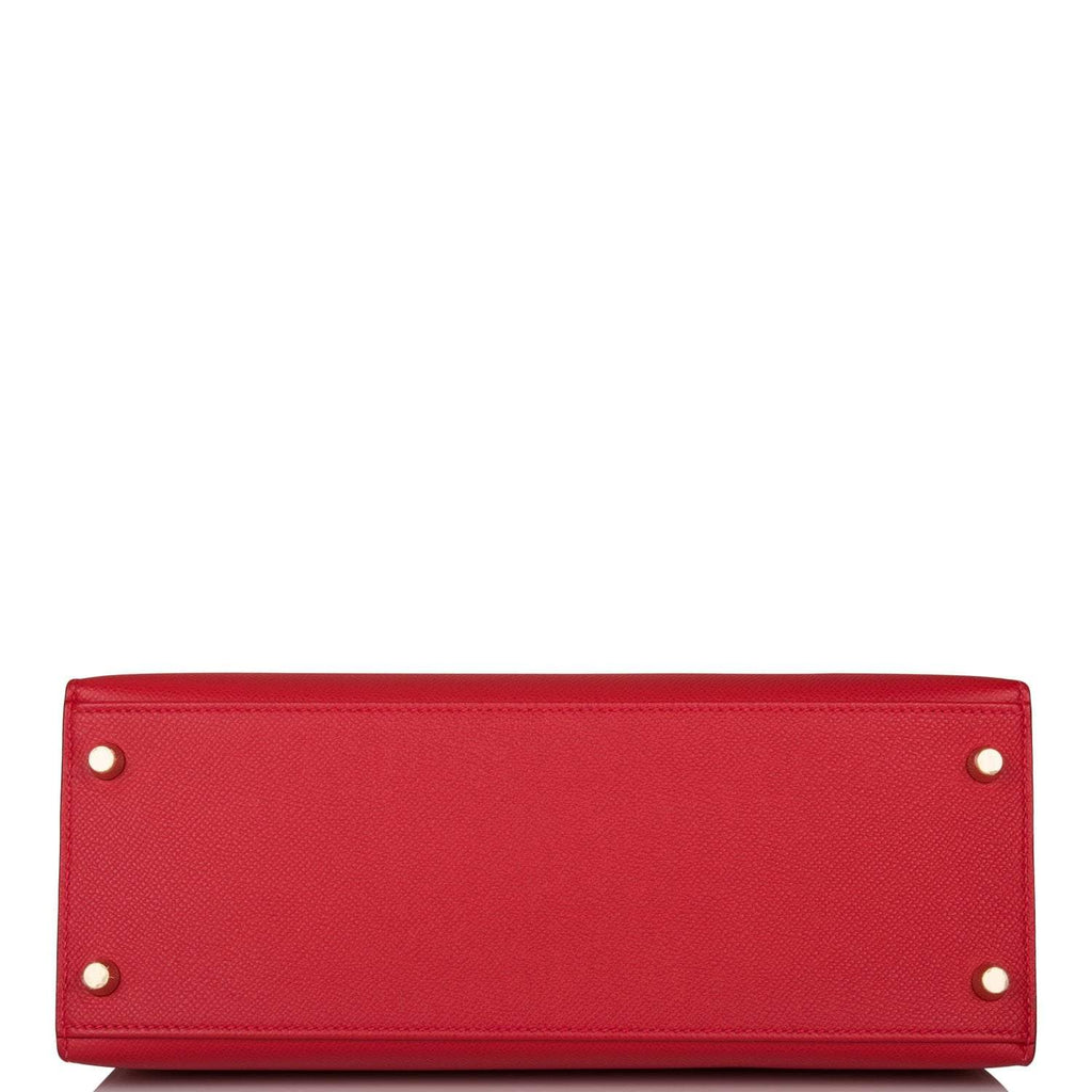 Hermes Rouge Casaque Epsom Sellier Kelly 28cm Gold Hardware, Interior view of Kelly 28 with chevre lining and