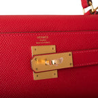 Hermes Rouge Casaque Epsom Sellier Kelly 28cm Gold Hardware, Kelly 28cm in red Epsom worn with shoulder strap