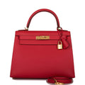 Hermes Rouge Casaque Epsom Sellier Kelly 28cm Gold Hardware, Kelly 28cm red bag with gold hardware