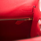 Hermes Rouge Casaque Epsom Sellier Kelly 28cm Gold Hardware, Removable strap attachment on Sellier Kelly 28
