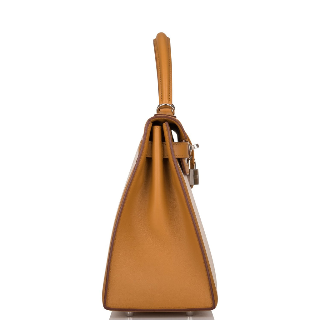 Hermes Sesame Toile and Swift Sellier Kelly 28cm Palladium Hardware, Back of Kelly 28cm in beige and brown ton