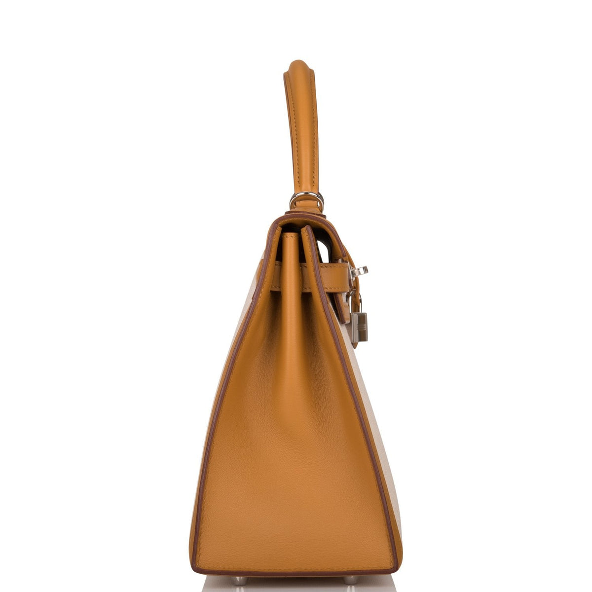 Hermes Sesame Toile and Swift Sellier Kelly 28cm Palladium Hardware, Back of Kelly 28cm in beige and brown ton