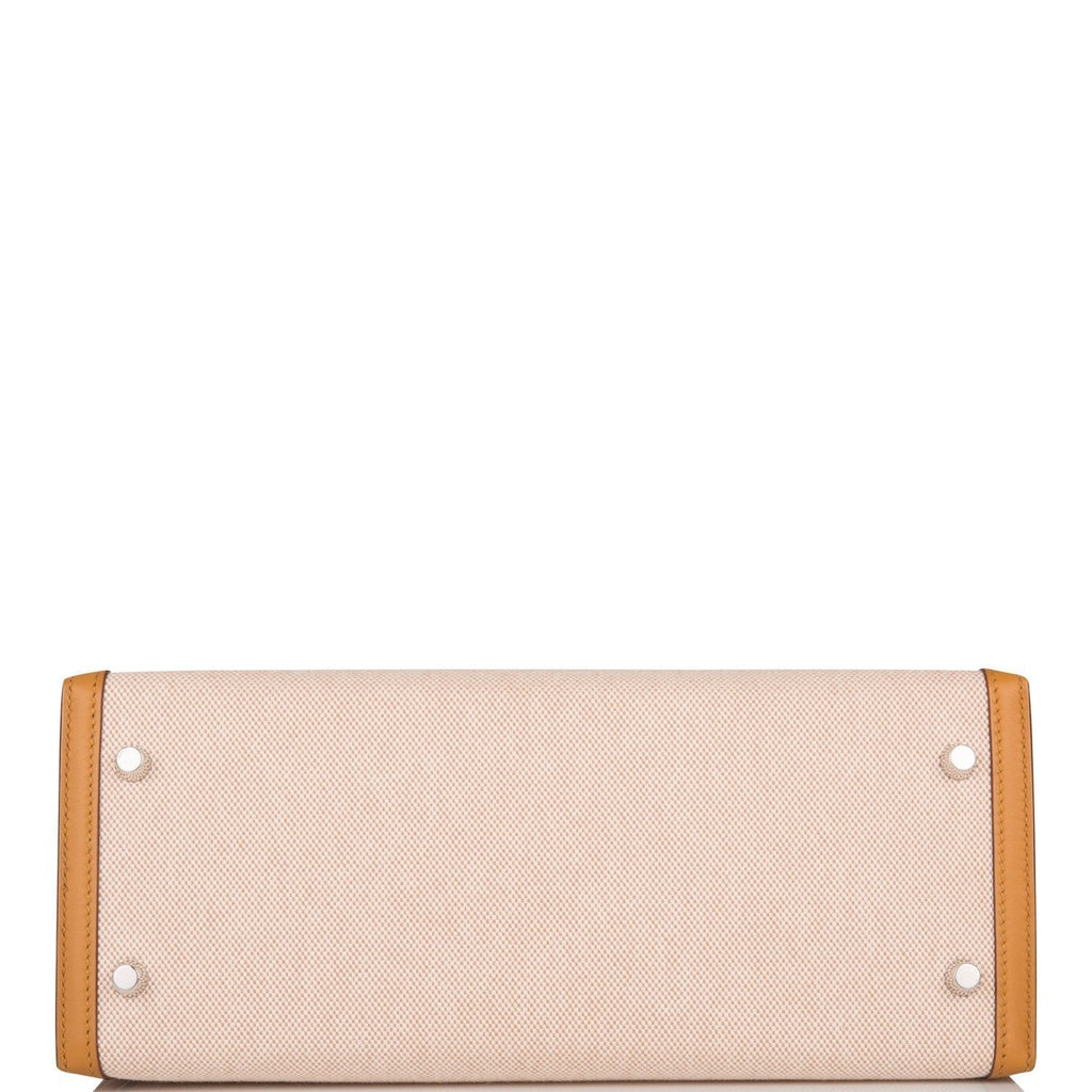 Hermes Sesame Toile and Swift Sellier Kelly 28cm Palladium Hardware, Interior of Kelly 28 with zip and open po