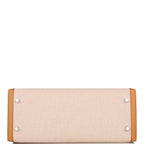 Hermes Sesame Toile and Swift Sellier Kelly 28cm Palladium Hardware, Interior of Kelly 28 with zip and open po