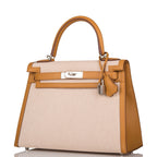 Hermes Sesame Toile and Swift Sellier Kelly 28cm Palladium Hardware, Flap open on Kelly 28 revealing swift int