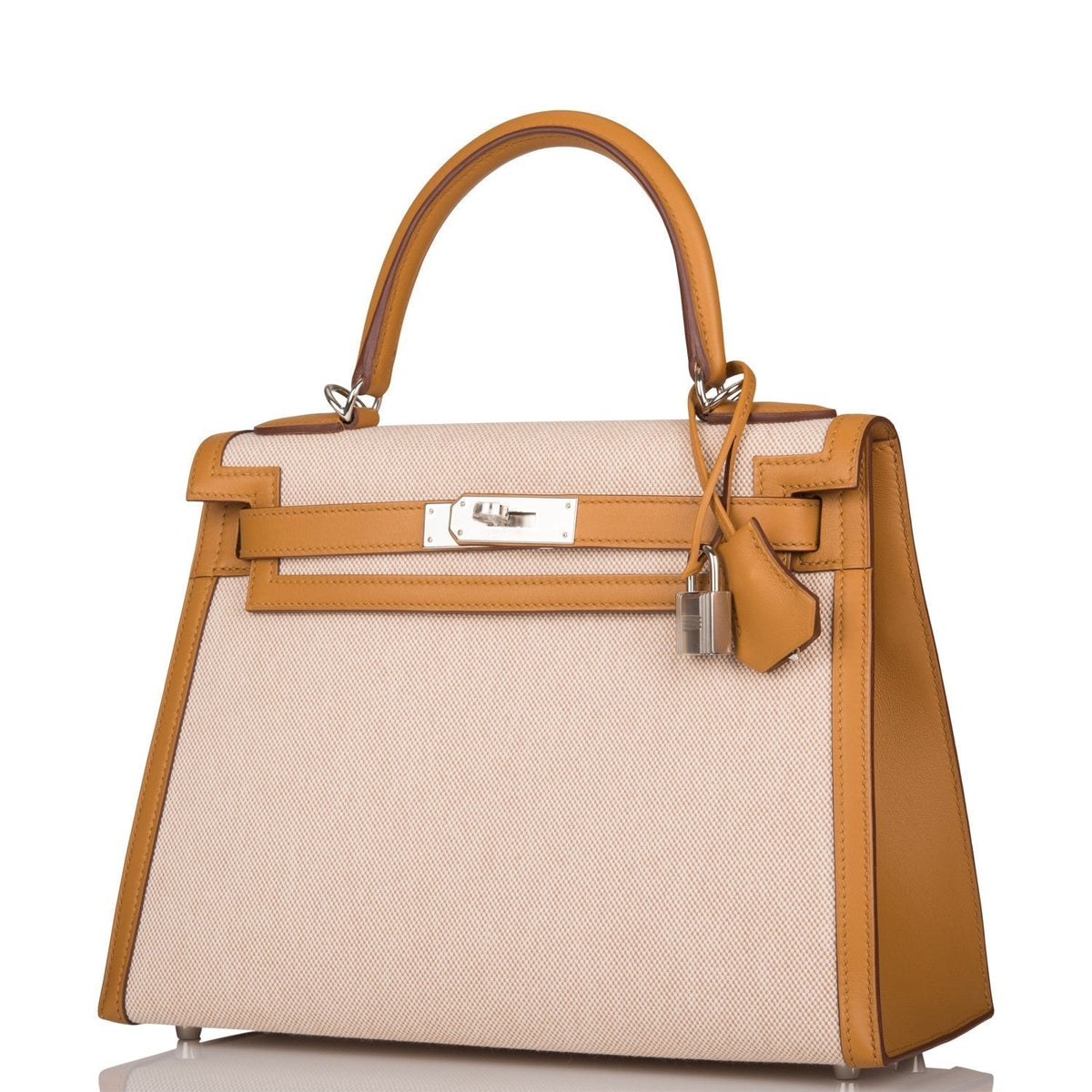 Hermes Sesame Toile and Swift Sellier Kelly 28cm Palladium Hardware, Flap open on Kelly 28 revealing swift int