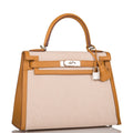 Hermes Sesame Toile and Swift Sellier Kelly 28cm Palladium Hardware, Kelly 28 with palladium hardware and canv