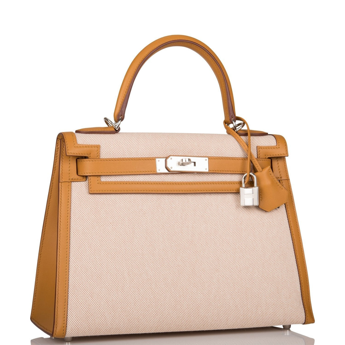 Hermes Sesame Toile and Swift Sellier Kelly 28cm Palladium Hardware, Kelly 28 with palladium hardware and canv