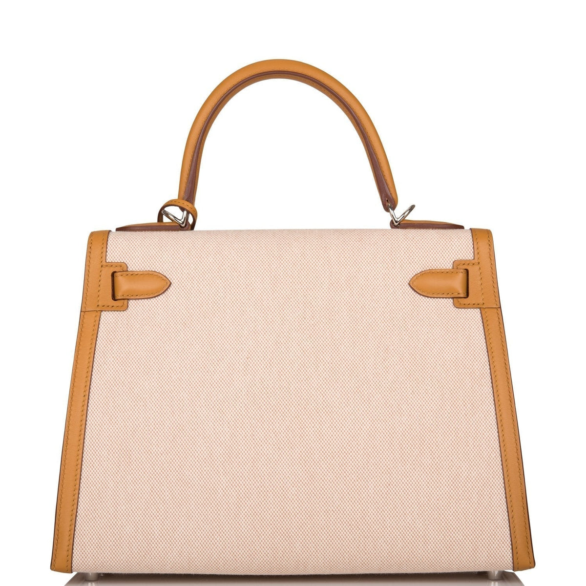 Hermes Sesame Toile and Swift Sellier Kelly 28cm Palladium Hardware, Kelly Sellier 28 showing rolled handle an