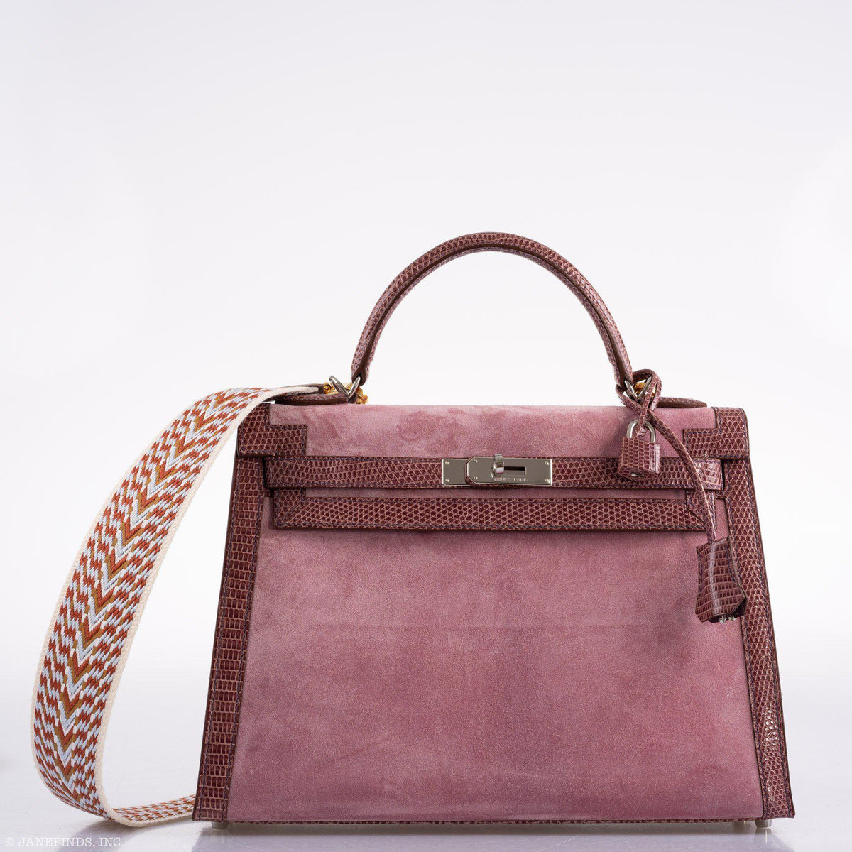 Hermes Unique HSS Kelly 32 Sellier Rose Indienne Doblis Suede & Mauve Lizard with Palladium Hardware - 2012, N Square - product image 10