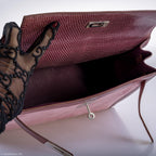 Hermes Unique HSS Kelly 32 Sellier Rose Indienne Doblis Suede & Mauve Lizard with Palladium Hardware - 2012, N Square - interior detail