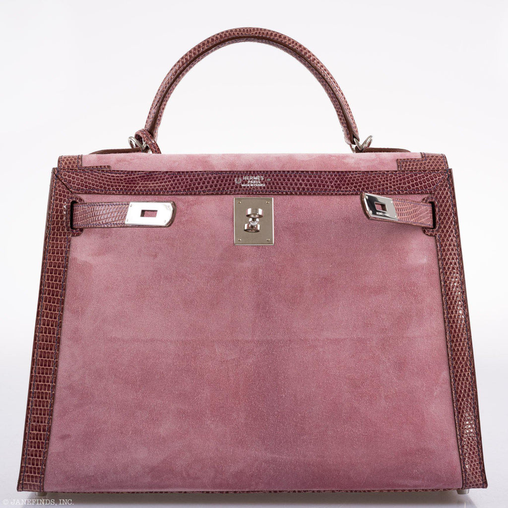 Hermes Unique HSS Kelly 32 Sellier Rose Indienne Doblis Suede & Mauve Lizard with Palladium Hardware - 2012, N Square - product image 8