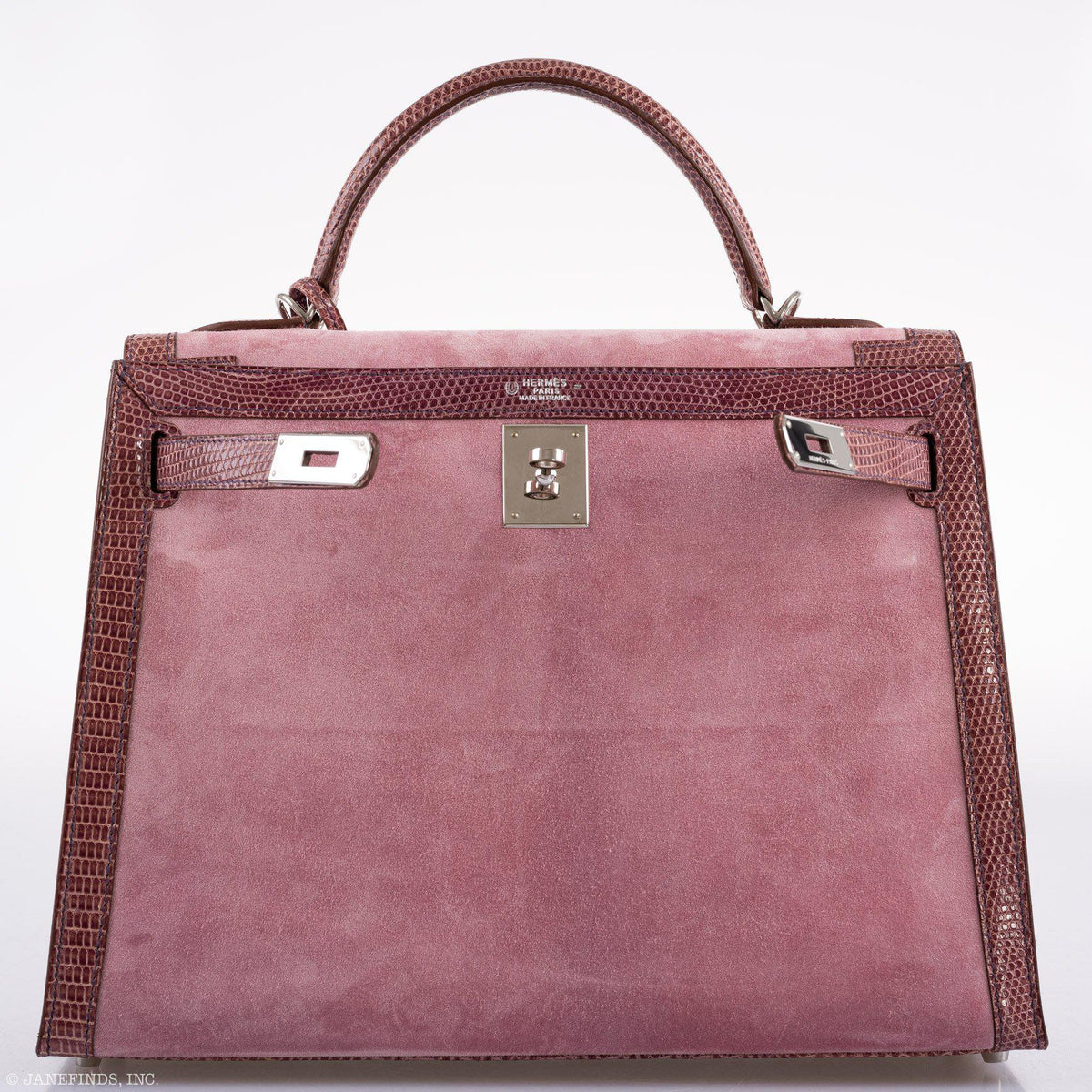 Hermes Unique HSS Kelly 32 Sellier Rose Indienne Doblis Suede & Mauve Lizard with Palladium Hardware - 2012, N Square - product image 8
