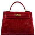 Hermes Kelly 32 Sellier Braise Porosus Crocodile, Kelly 32 Sellier handbag in Braise Porosus Crocodile with go