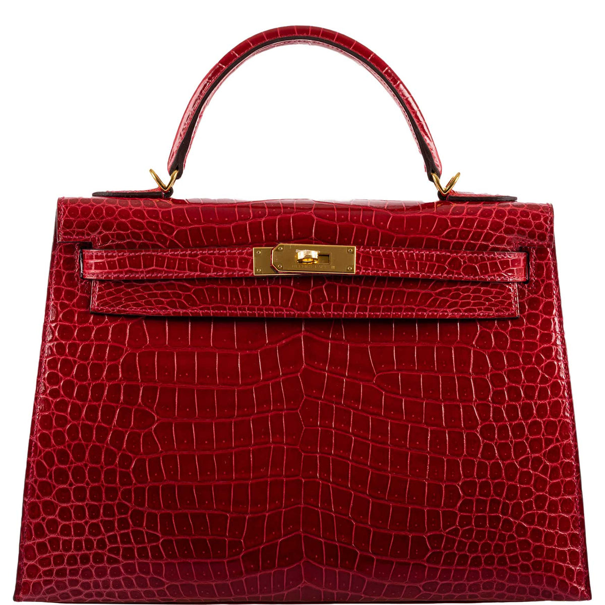 Hermes Kelly 32 Sellier Braise Porosus Crocodile, Kelly 32 Sellier handbag in Braise Porosus Crocodile with go