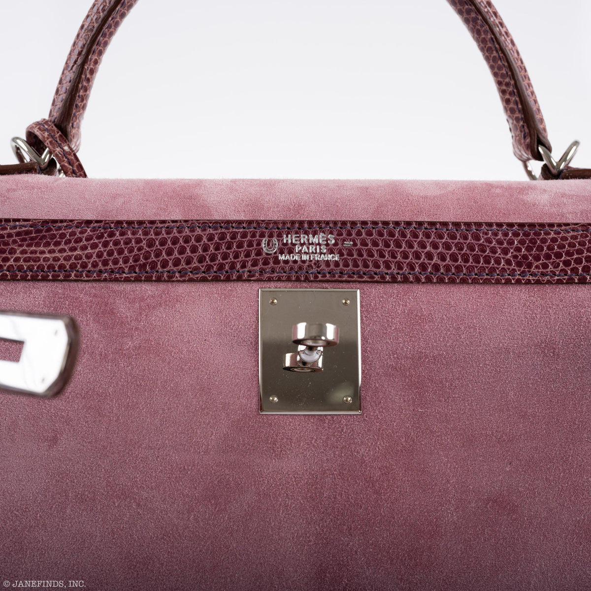 Hermes Unique HSS Kelly 32 Sellier Rose Indienne Doblis Suede & Mauve Lizard with Palladium Hardware - 2012, N Square - product image 9