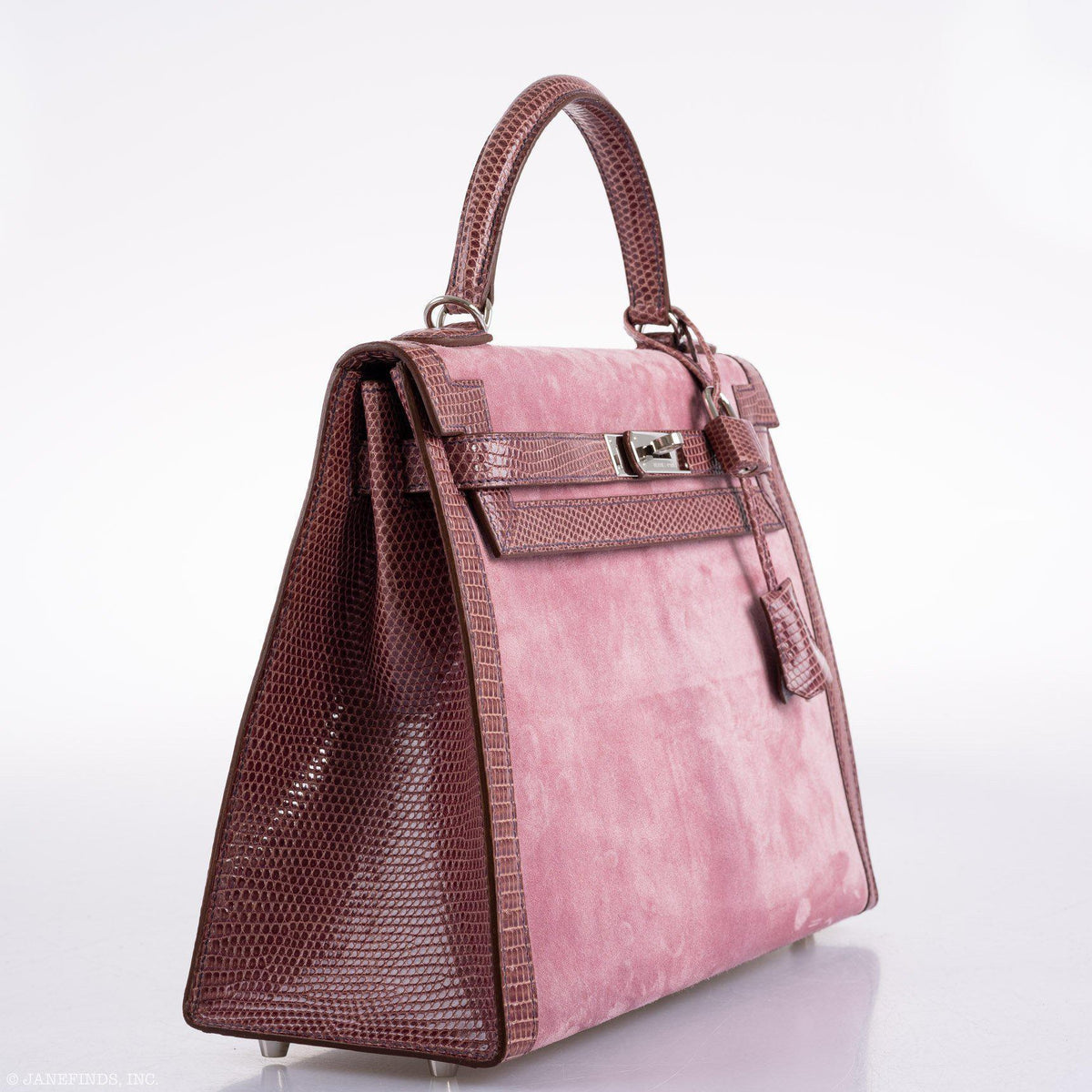 Hermes Unique HSS Kelly 32 Sellier Rose Indienne Doblis Suede & Mauve Lizard with Palladium Hardware - 2012, N Square - product image 13