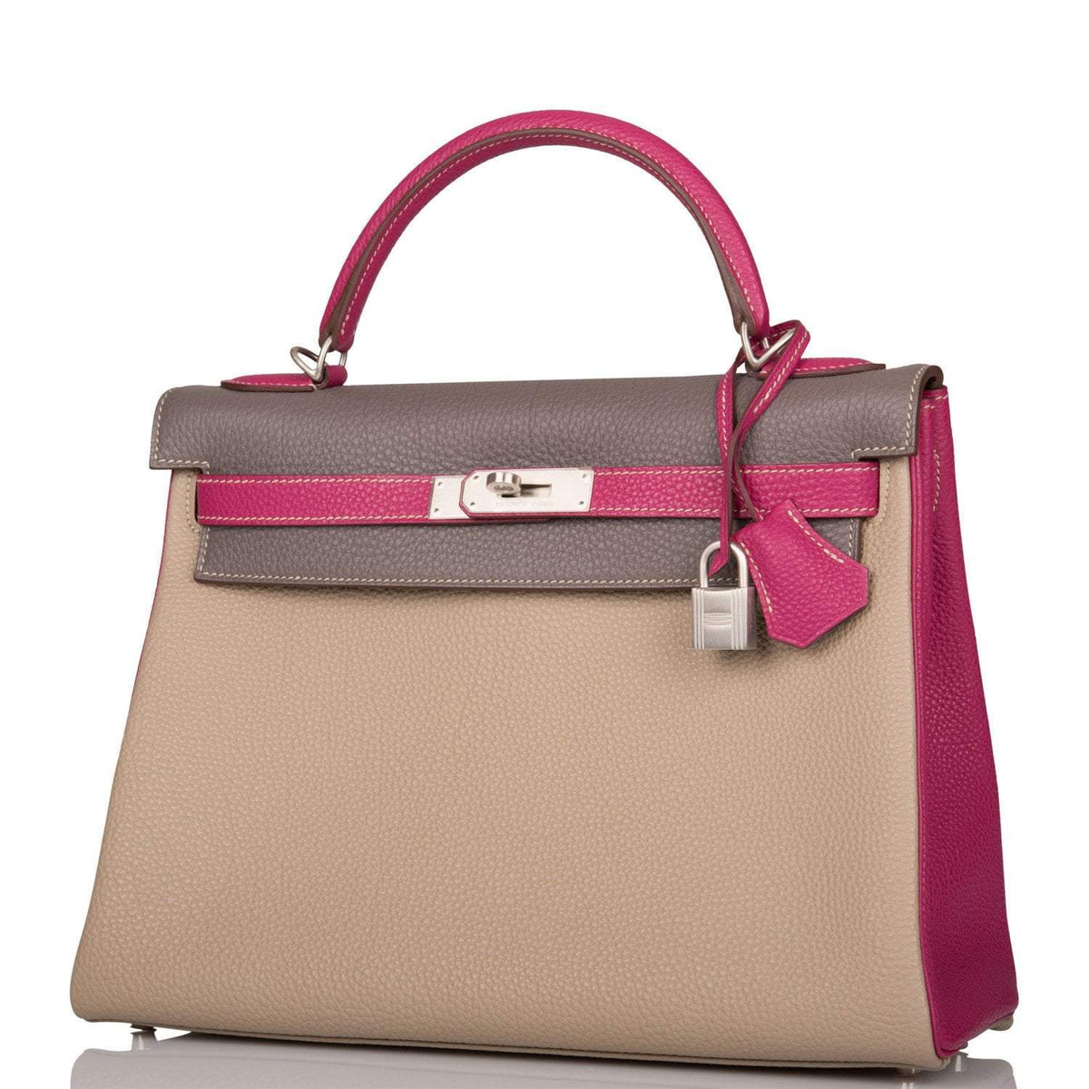 Hermes Kelly Retourne 32 Tosca, Gris Tourterelle and Etain Togo Brushed Palladium Hardware, Gris Tourterelle and Etain Togo B