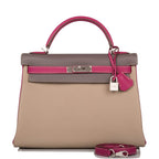 Hermes Kelly Retourne 32 Tosca, Gris Tourterelle and Etain Togo Brushed Palladium Hardware, Gris Tourterelle and Etain Togo B
