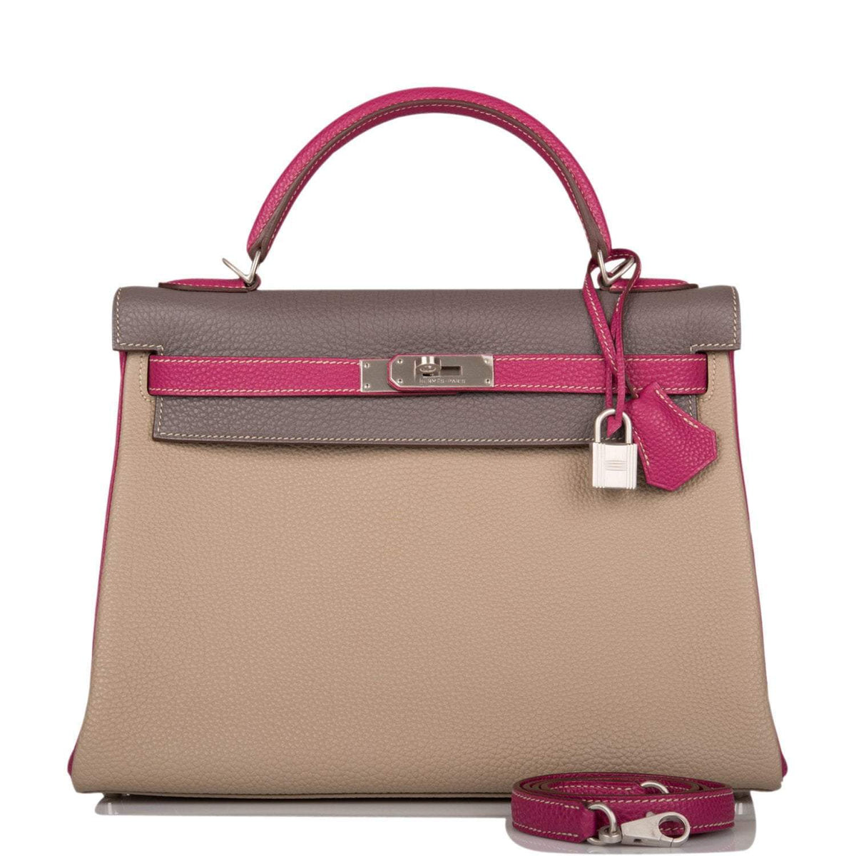 Hermes Kelly Retourne 32 Tosca, Gris Tourterelle and Etain Togo Brushed Palladium Hardware, Gris Tourterelle and Etain Togo B