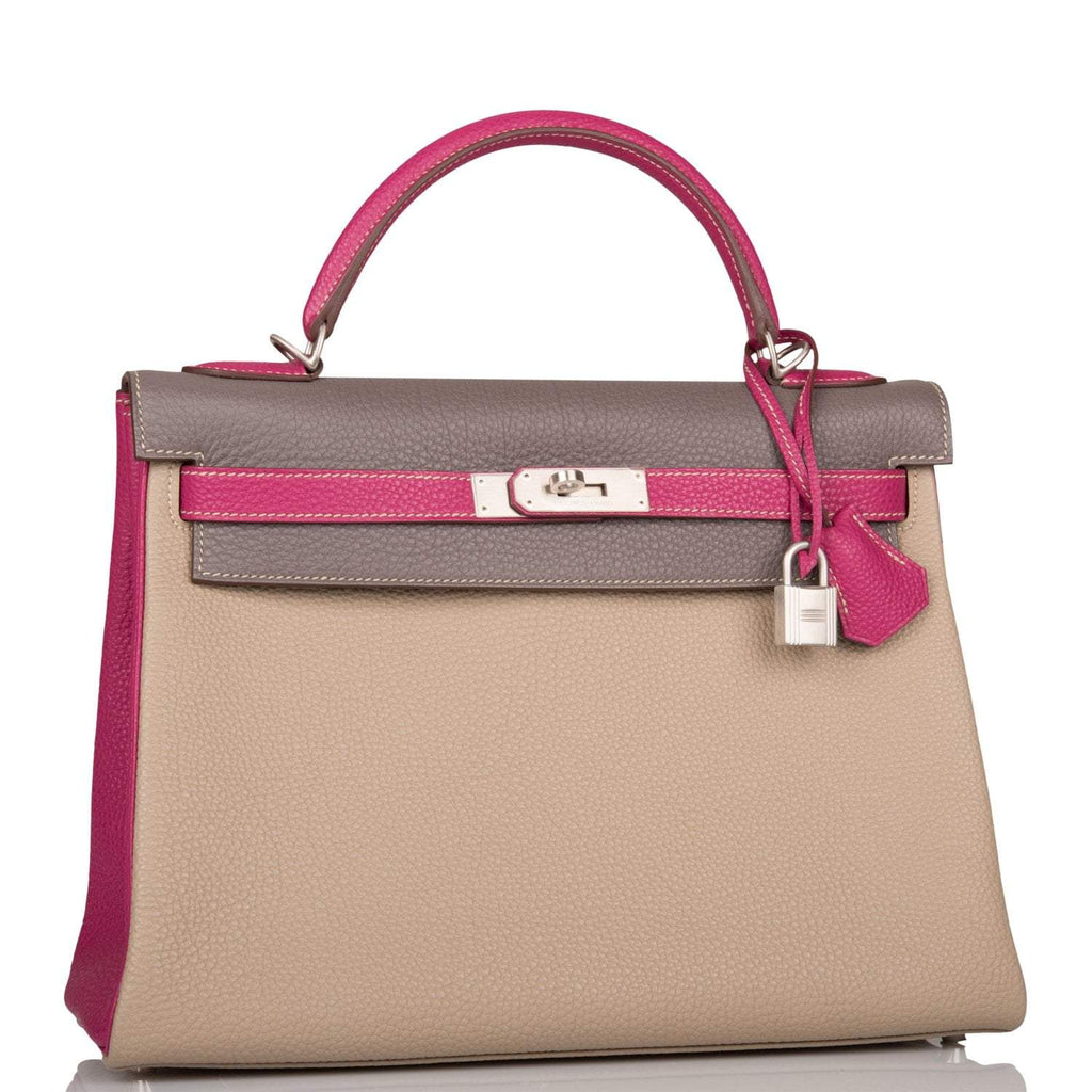 Hermes Kelly Retourne 32 Tosca, Gris Tourterelle and Etain Togo Brushed Palladium Hardware, Gris Tourterelle and Etain Togo B