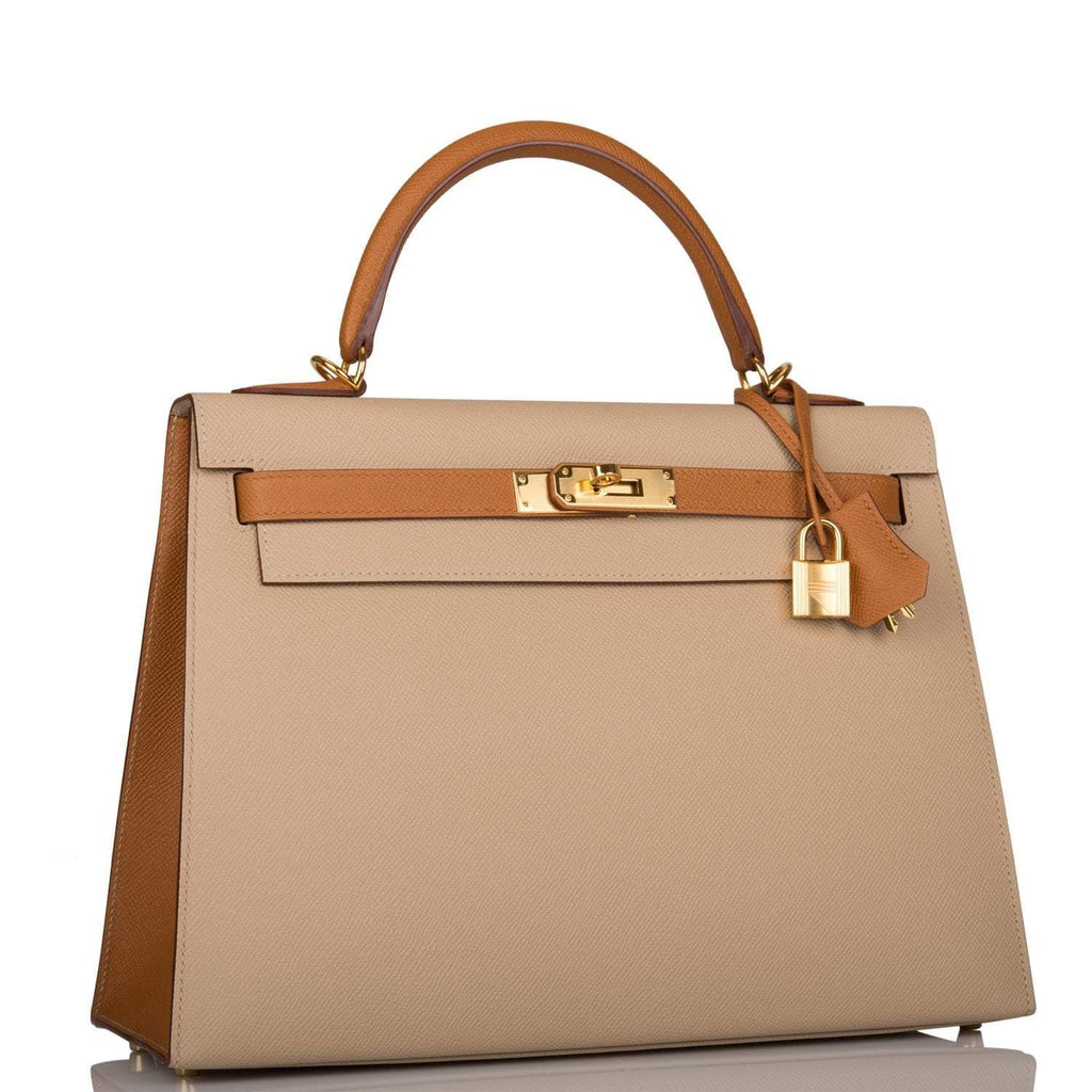 Hermes Kelly 32 Sellier two-tone Trench and Gold Epsom leather bag with gold-tone hardware, product photo 2
