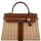Hermes Kelly 35 Picnic handbag in wicker and Barenia leather with palladium hardware.