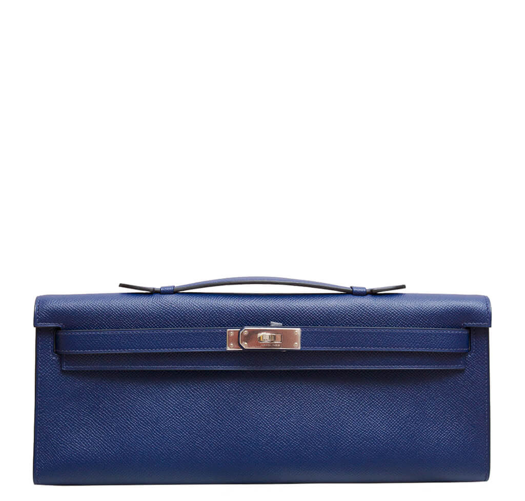 Hermès Kelly Cut Clutch Bag Blue Epsom Leather