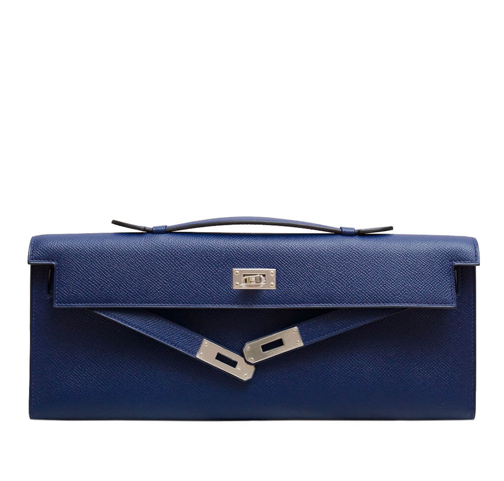 Hermès Kelly Cut Clutch Bag Blue Epsom Leather