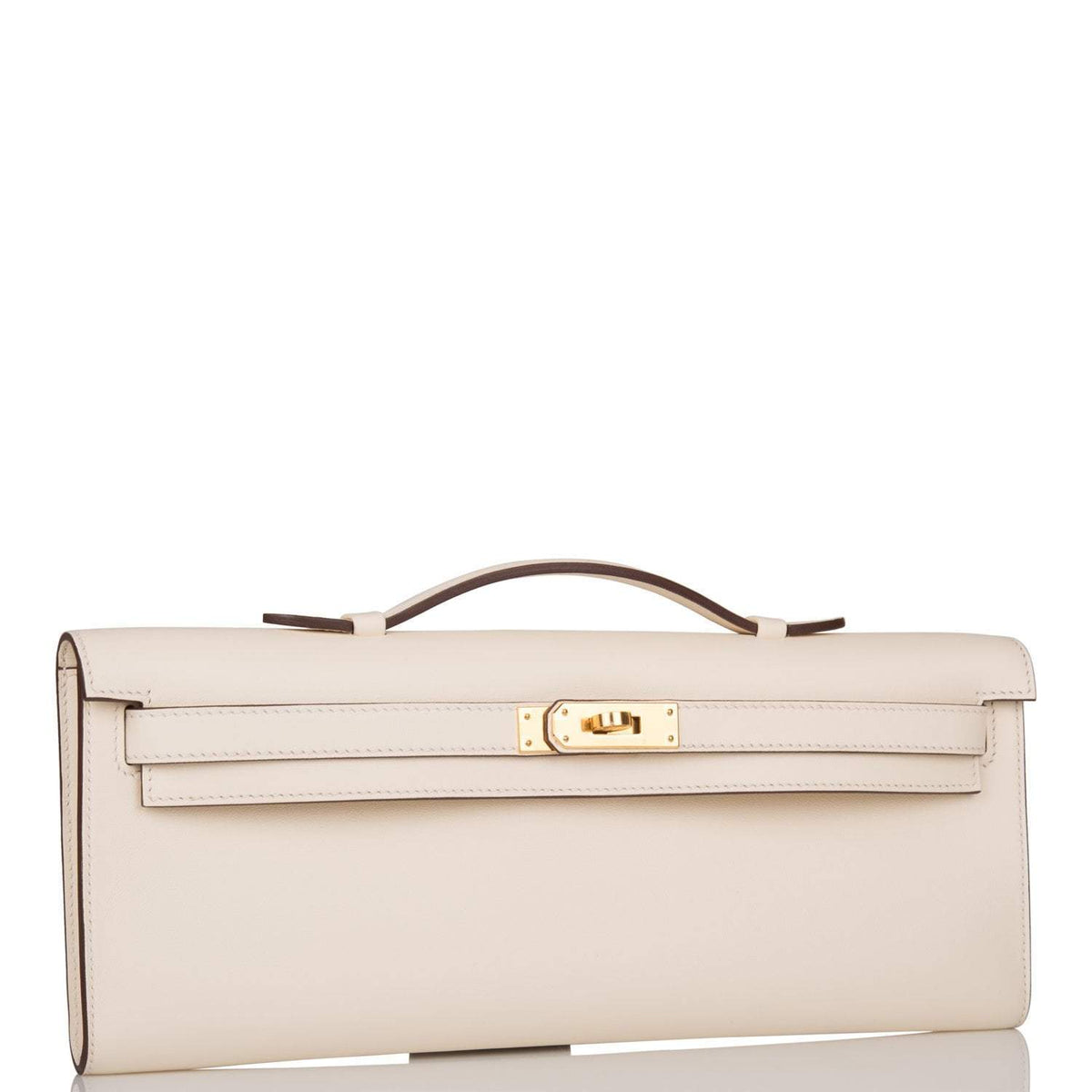 Close-up of the gold-tone hardware and toggle closure on the Kelly Cut