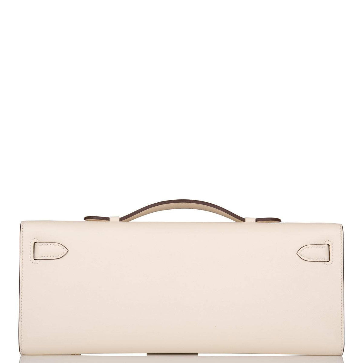 A view of the signature gold-tone toggle closure on the front flap