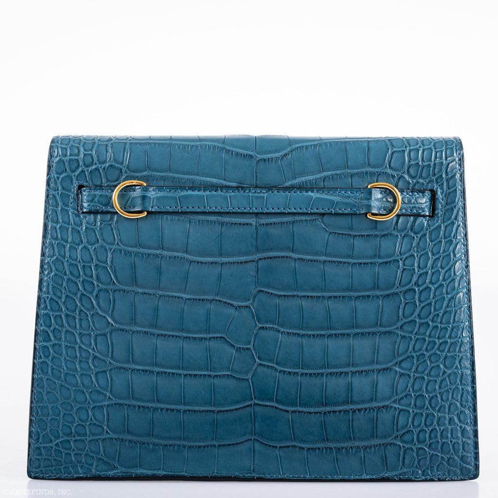 Hermes Kelly Danse Blue Colvert Matte Alligator with Gold Hardware - 2019, D - hardware detail