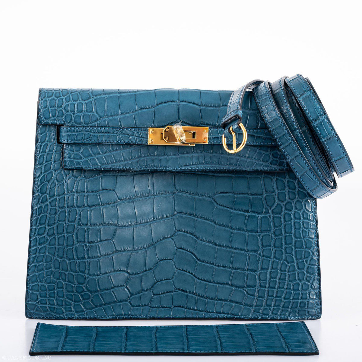 Hermes Kelly Danse Blue Colvert Matte Alligator with Gold Hardware - 2019, D - back view