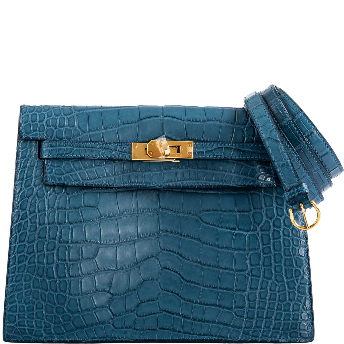 Hermes Kelly Danse Blue Colvert Matte Alligator with Gold Hardware - 2019, D - front view