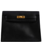 Front view of the Hermes Kelly Danse II in Black Swift leather with gold hardware