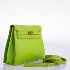Hermes Kelly Danse II Vert Cru Swift with Gold Hardware, Kelly Danse II apple green Swift leather bag.
