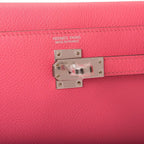 Hermes Rose Azalee Evercolor Kelly Danse Palladium Hardware, the interior, showing the single open pocket