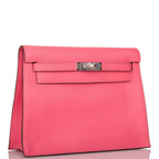 Hermes Rose Azalee Evercolor Kelly Danse Palladium Hardware, the palladium-tone hardware and toggle closure on