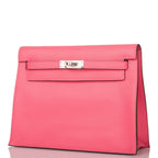 Hermes Rose Azalee Evercolor Kelly Danse Palladium Hardware, A view of the signature palladium-tone toggle clo