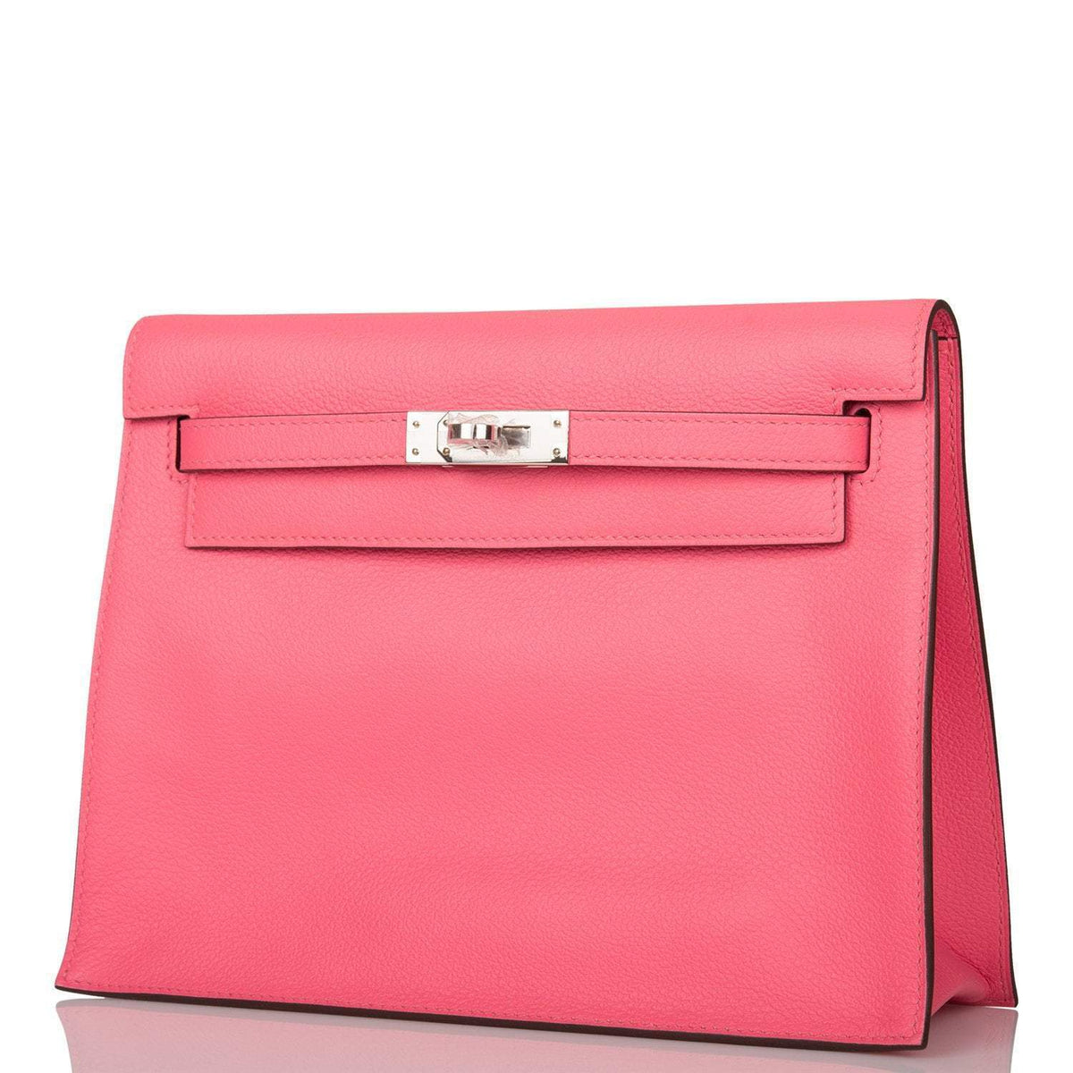 Hermes Rose Azalee Evercolor Kelly Danse Palladium Hardware, A view of the signature palladium-tone toggle clo