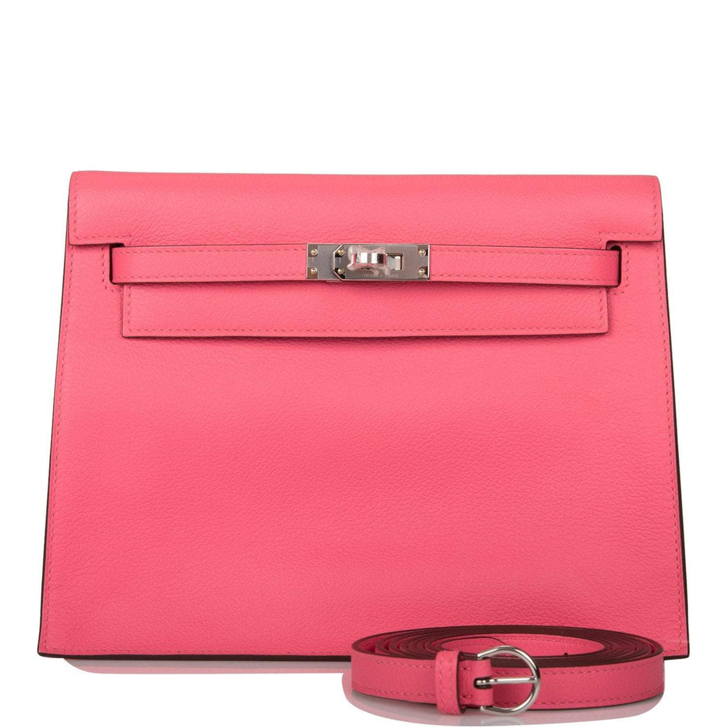 Hermes Rose Azalee Evercolor Kelly Danse Palladium Hardware, the Kelly Danse in Rose Azalee Evercolor leather